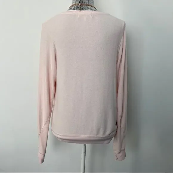 WILDFOX Womens Pink Pulllover Stop Judging Me Baggy Beach Jumper XS - Picture 2 of 5